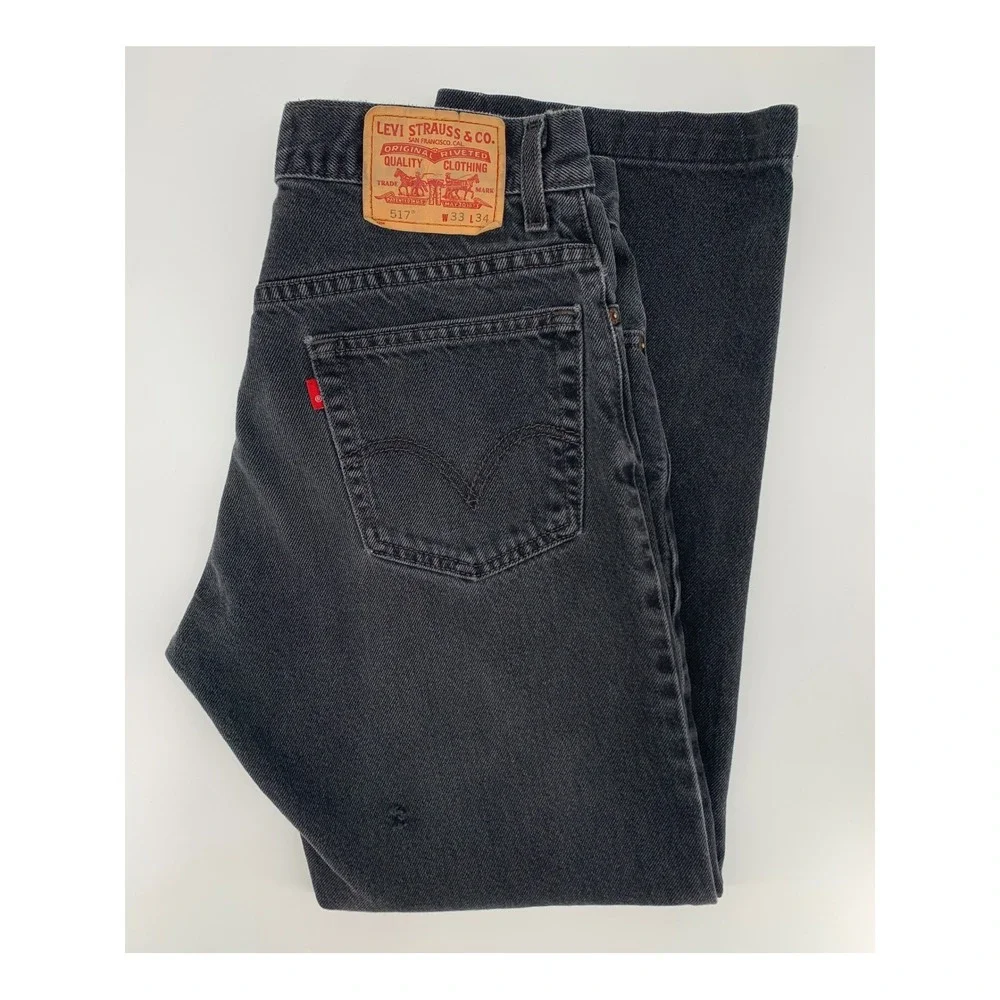 Vintage Levis 517 Jeans Mens 32x29 Black Boot Cut Distressed Y2K (Tag 33x34)